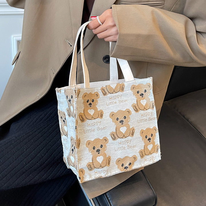 Cute Bear Print Canvas Tote Bag
