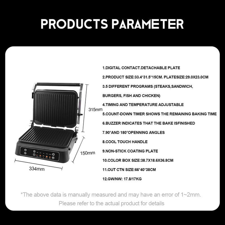Versatile Electric Grill Press with Adjustable Temperature Control Stornfield