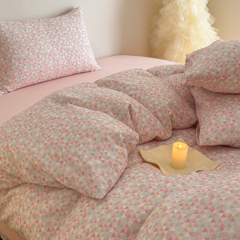 Plaid Cotton Sateen Duvet Cover and Pillowcase Bedding Set