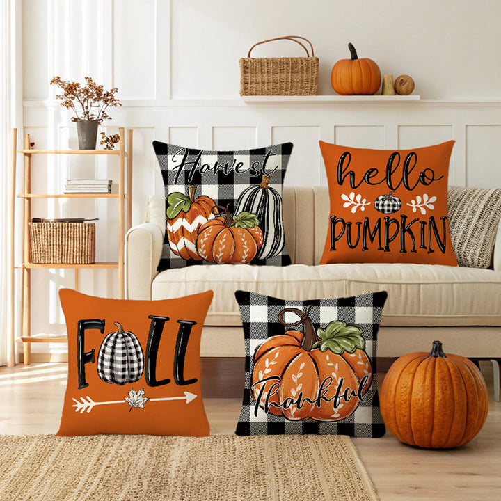 Decorative Throw Pillow Cover Autumn Pumpkin Thankful Buffalo Check Accent Case