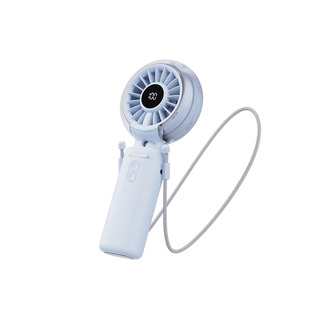 Cooling foldable rechargeable handheld fan with digital battery display and detachable neck strap Stornfield