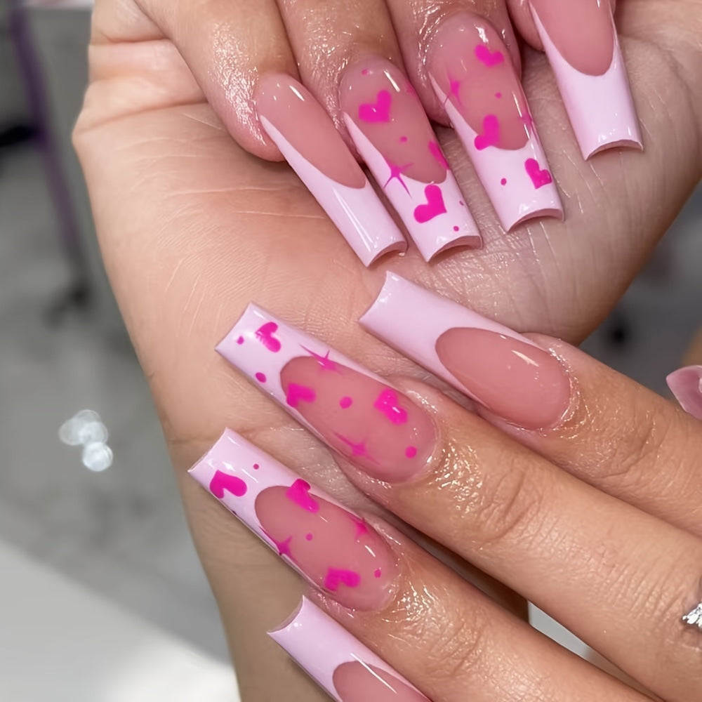 Decorative Heart-Themed Press-On Nail Art Stornfield