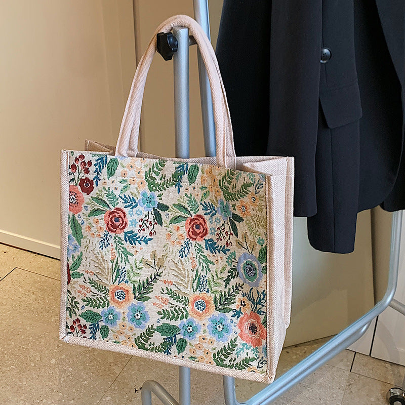 Floral Embroidered Canvas Tote Bag