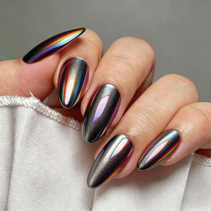 Glossy Artificial Nails in Futuristic Style Stornfield