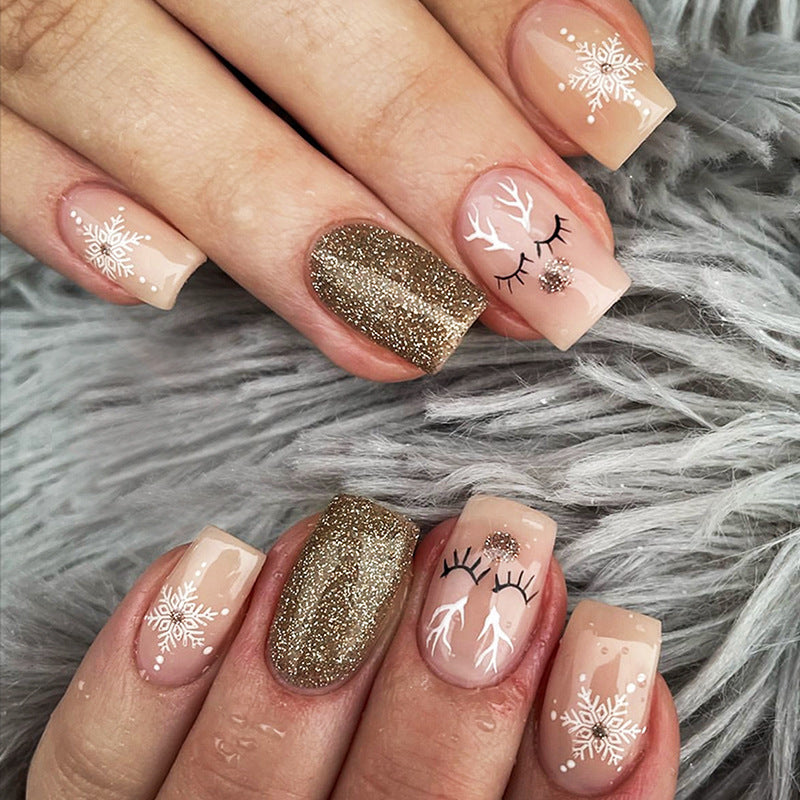 Artificial nail set with sparkling glitter and delicate designs Stornfield