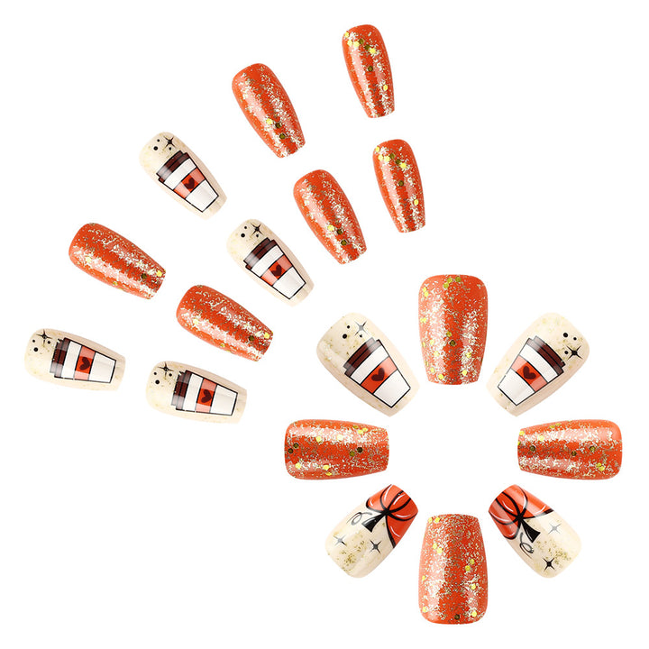 Seasonal Pumpkin-Themed Press-On Nail Art Design Stornfield