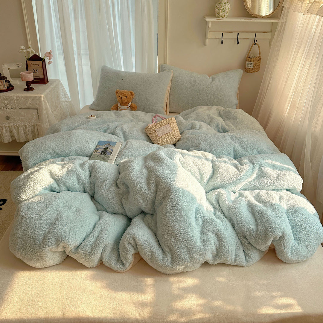 Plush Sherpa Reversible Down-Alternative Comforter Set with Hypoallergenic Fill and Pillow Shams