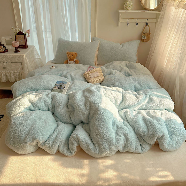Plush Sherpa Reversible Down-Alternative Comforter Set with Hypoallergenic Fill and Pillow Shams