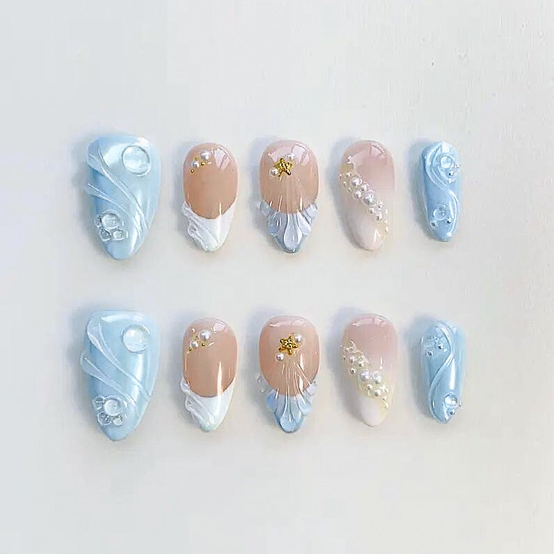 Acrylic nail set with creative cheerful designs and glitter details Stornfield