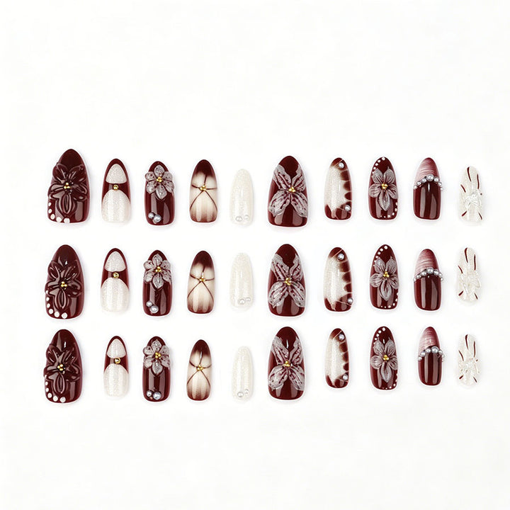 Elegant Artificial Nail Art with Floral Design and 3D Decorations Stornfield