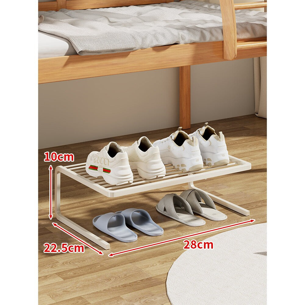 Compact Two-Level Slatted Under-Bed Shoe Organizer Rack