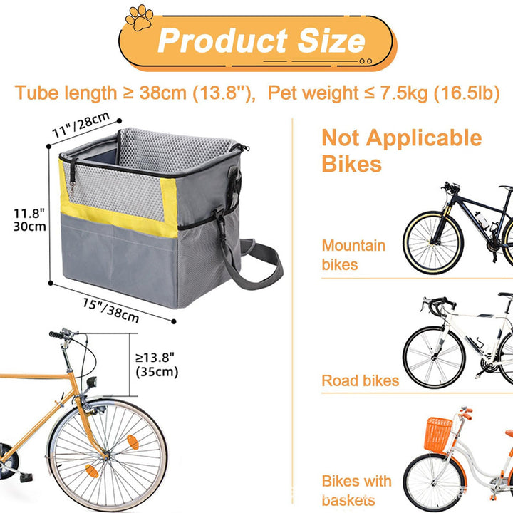 Padded Front Bicycle Pet Carrier Basket with Safety Leash and Reflective Trim Stornfield