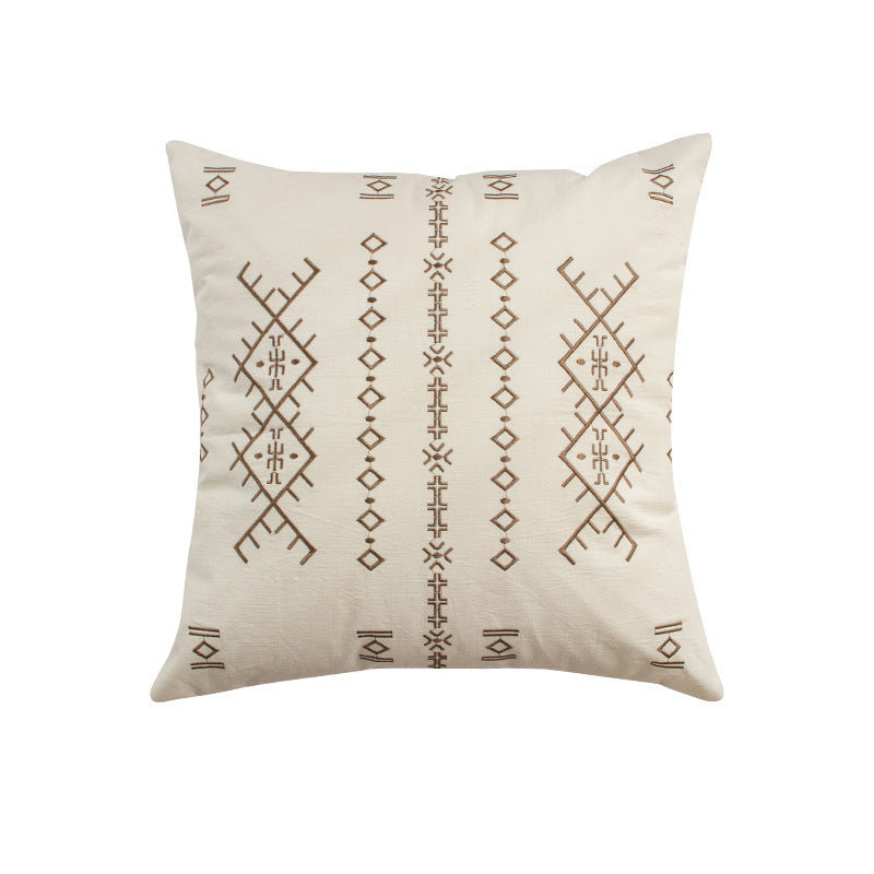 Square cushion cover with embossed velvet texture, embroidered ethnic relief and concealed zipper