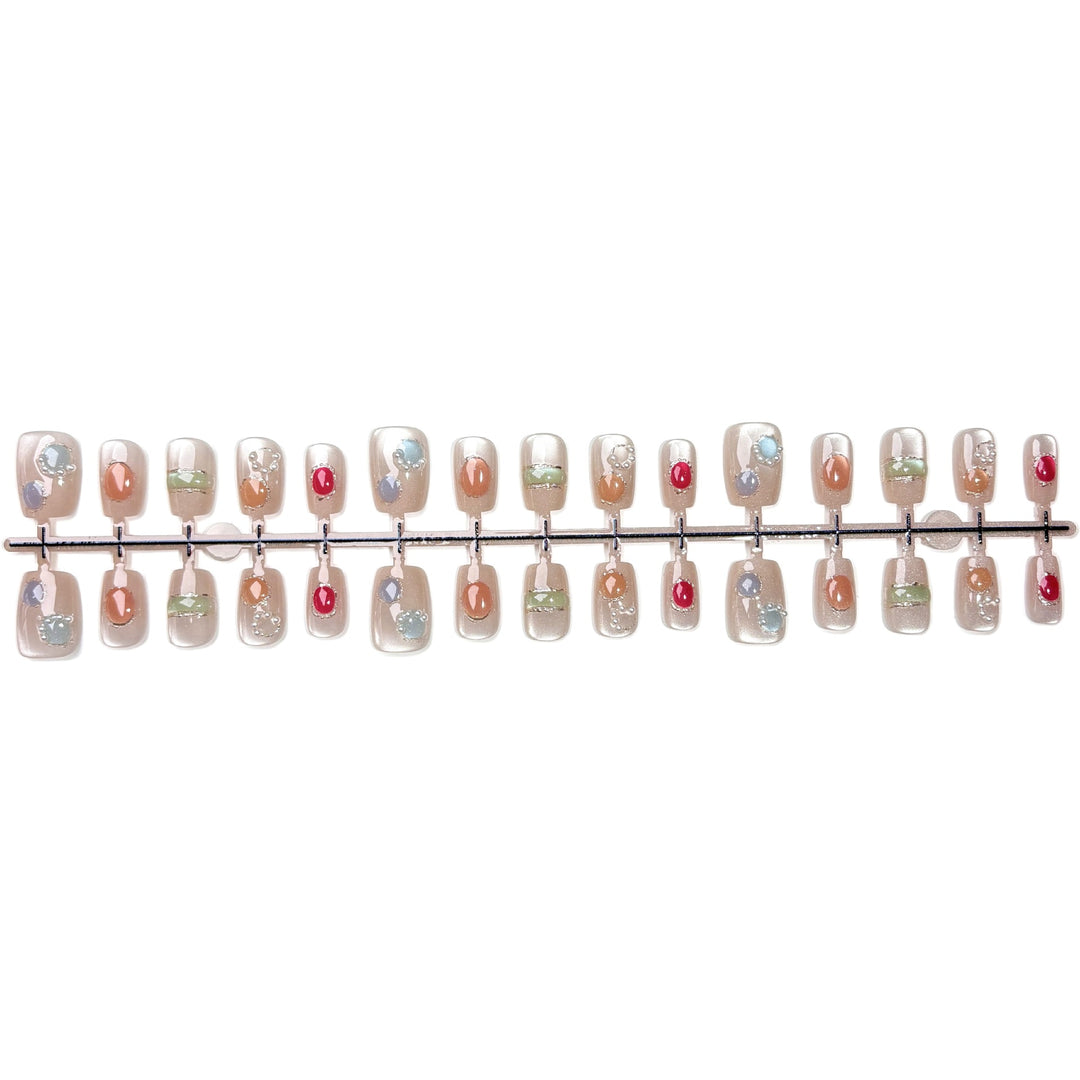 Decorative Press-On Nail Art Set with Gem Accents 1790745972