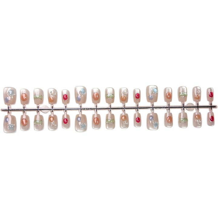 Decorative Press-On Nail Art Set with Gem Accents 1790745972