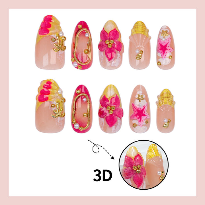 Artificial nail set with floral patterns and luxurious decorations Stornfield