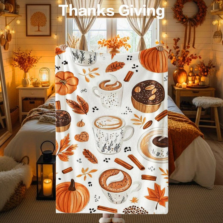 Thanksgiving-Themed Cozy Fleece Blanket