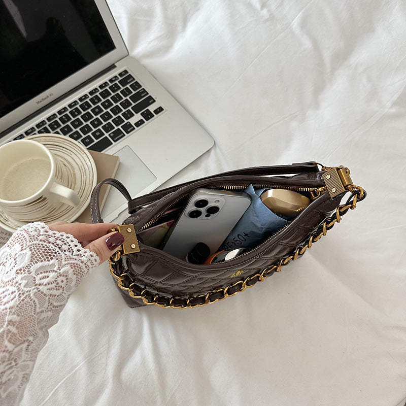 Quilted Chain-Accent Shoulder Bag