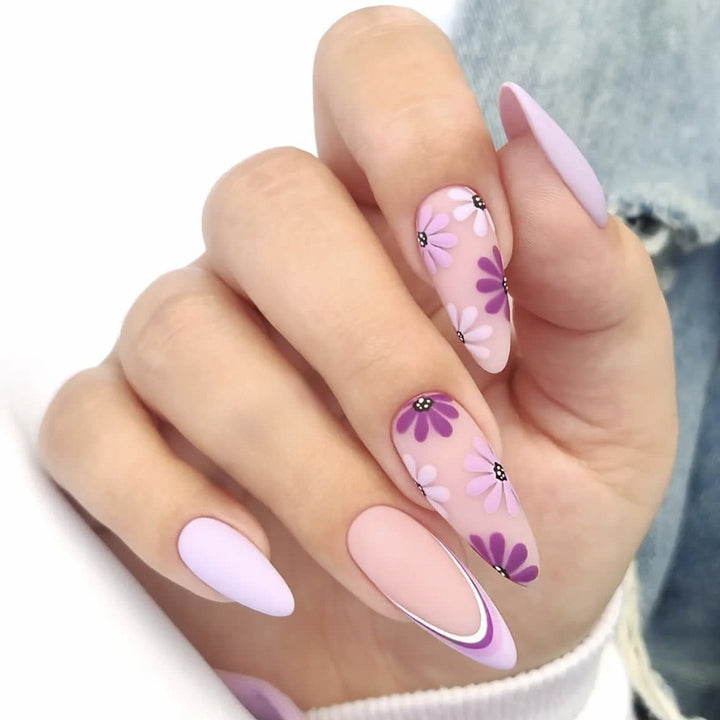 Decorative Floral Press-On Nail Art Set with 3D Flower Accents Stornfield