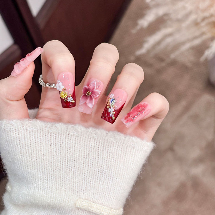 Floral Decorative Press-On Nail Tips