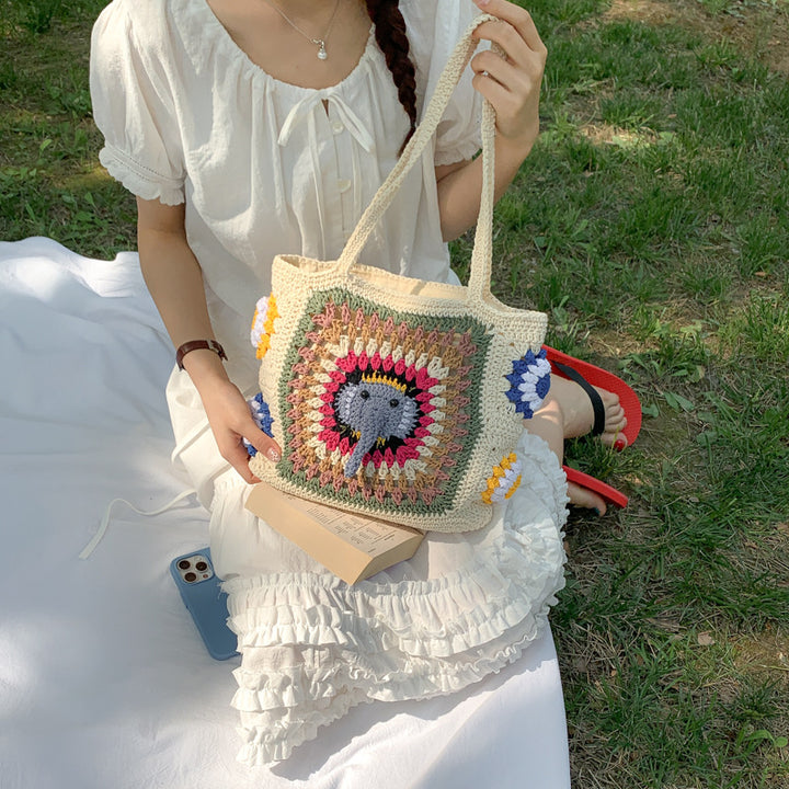 Handmade macrame shoulder bag with elephant design Stornfield