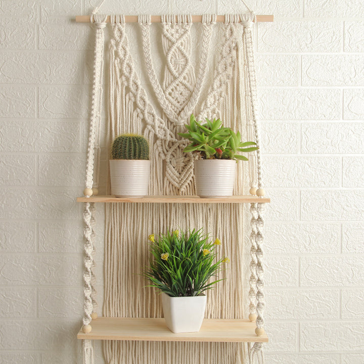 Decorative Macramé Wall Shelf with Dual Plant Holders Stornfield