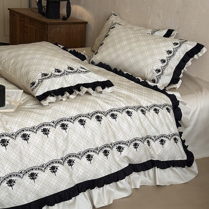 Luxurious bedding set with ruffles and fine embroidery