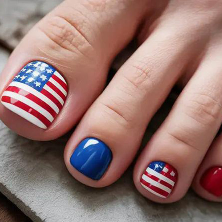 Patriotic style artificial nails with flag motifs Stornfield