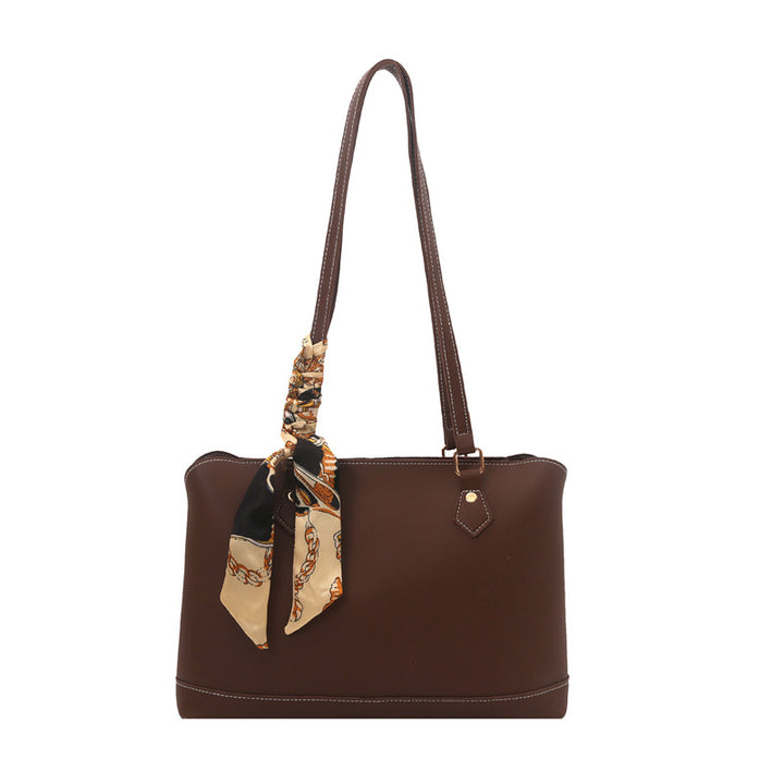 Elegant Structured Tote Bag with Decorative Scarf Stornfield