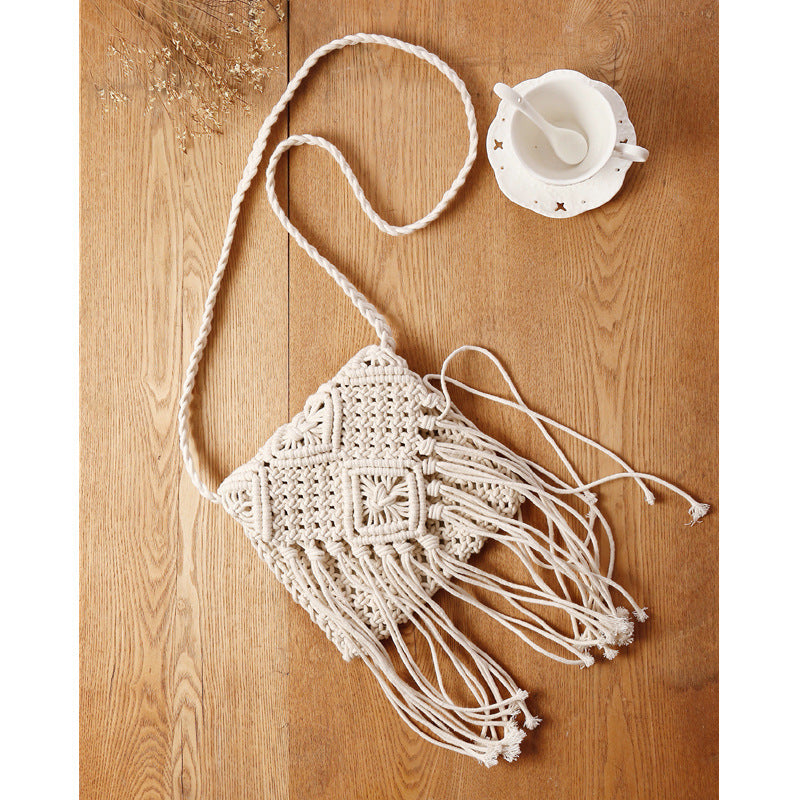 Macrame Crossbody Bag with Fringes and Decorative Details Stornfield