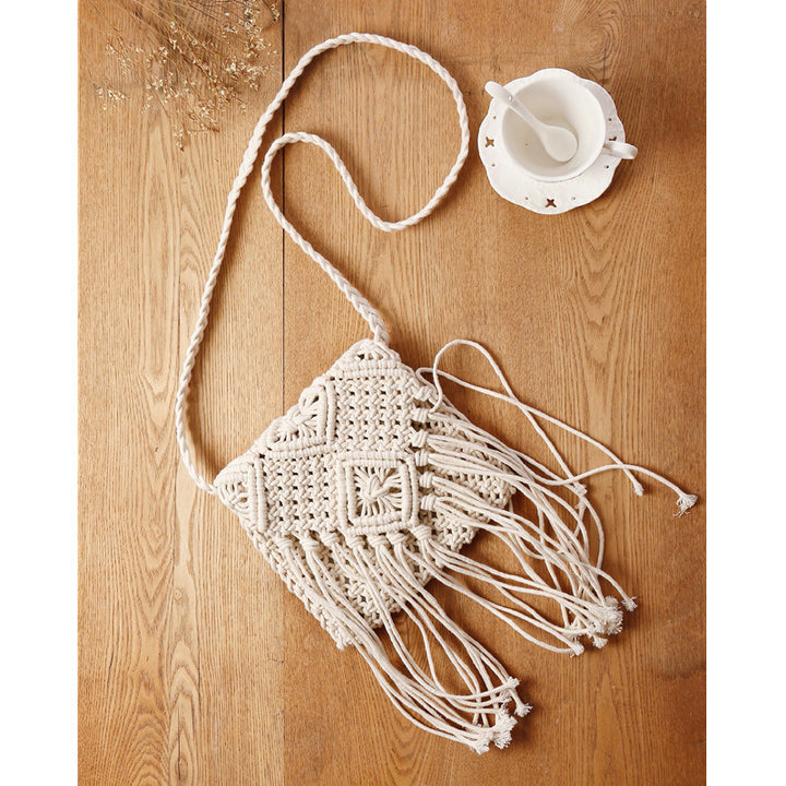 Macrame Crossbody Bag with Fringes and Decorative Details Stornfield