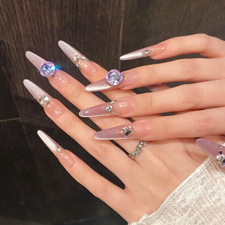 Premium Rhinestone-Decorated Press-On Nail Set
