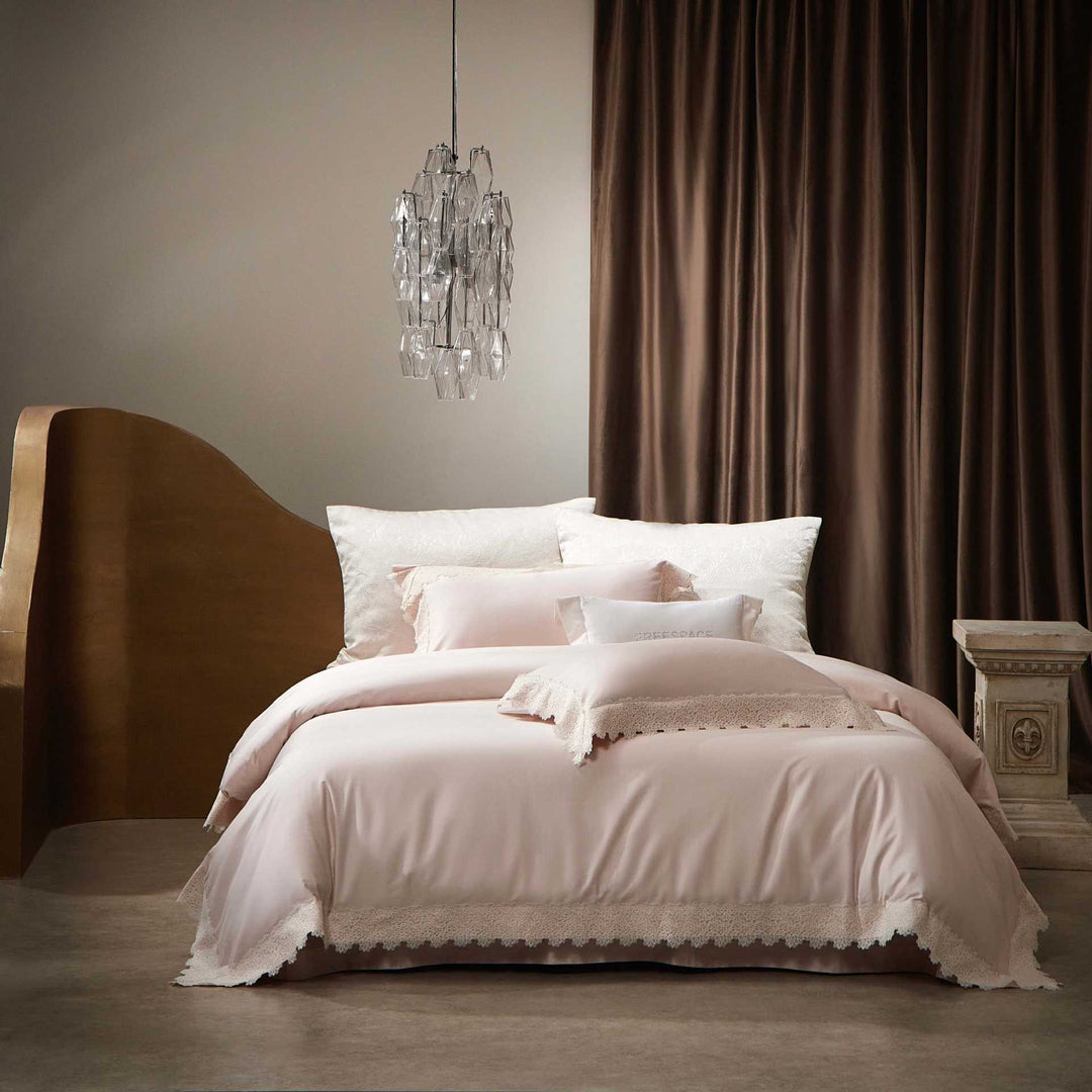 Luxury Lace-Trim Satin Duvet Cover Bedding Set