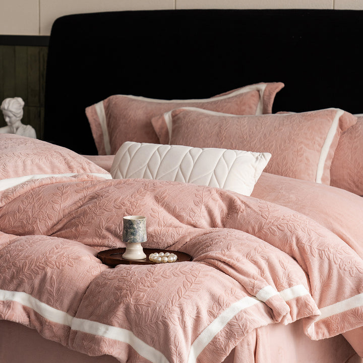 Luxurious velvet bedding set with relief structure and decorative trim
