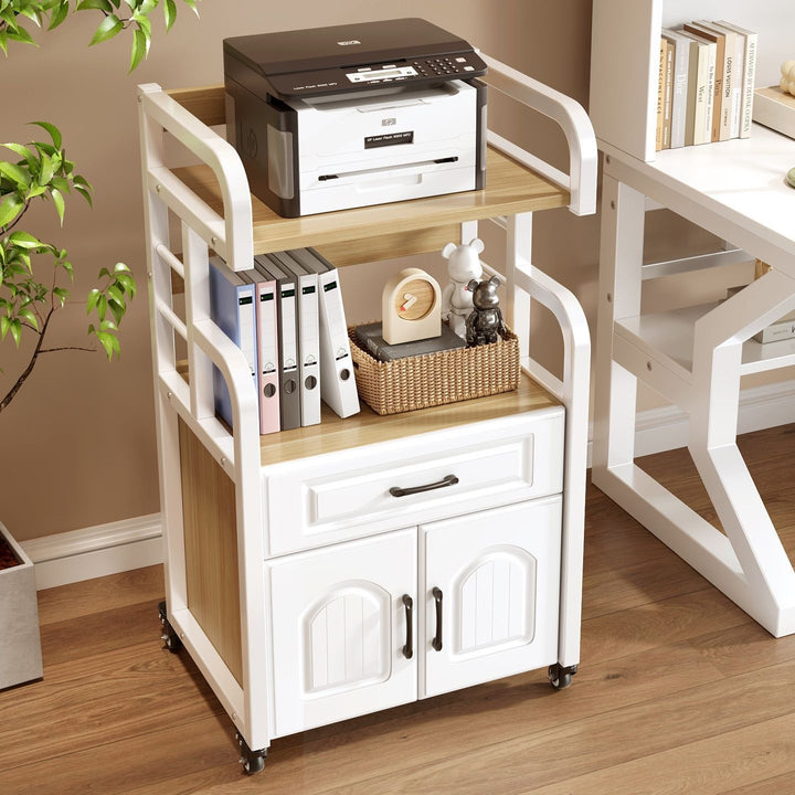 Multifunctional wooden cart with shelves and drawers Stornfield