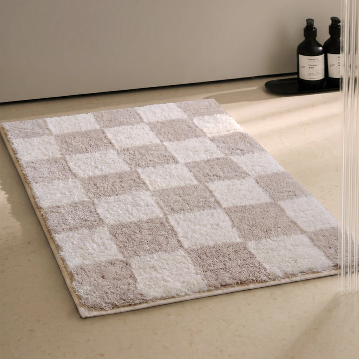 Plush Checkered Bath Mat