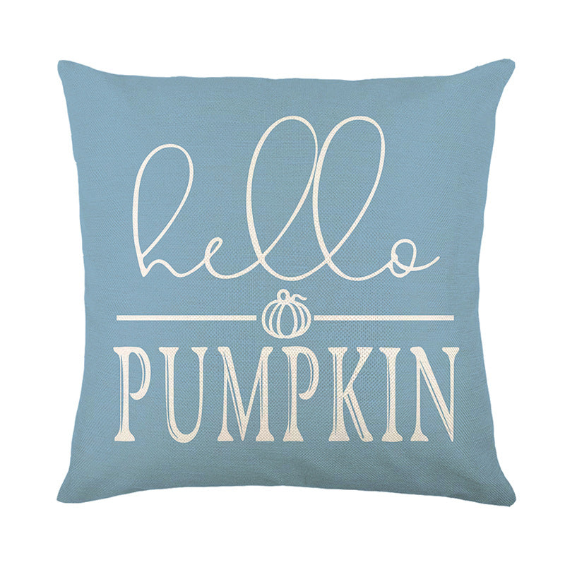 Decorative Linen Throw Pillow Cover with Floral Pumpkin Illustration and Bow Accents