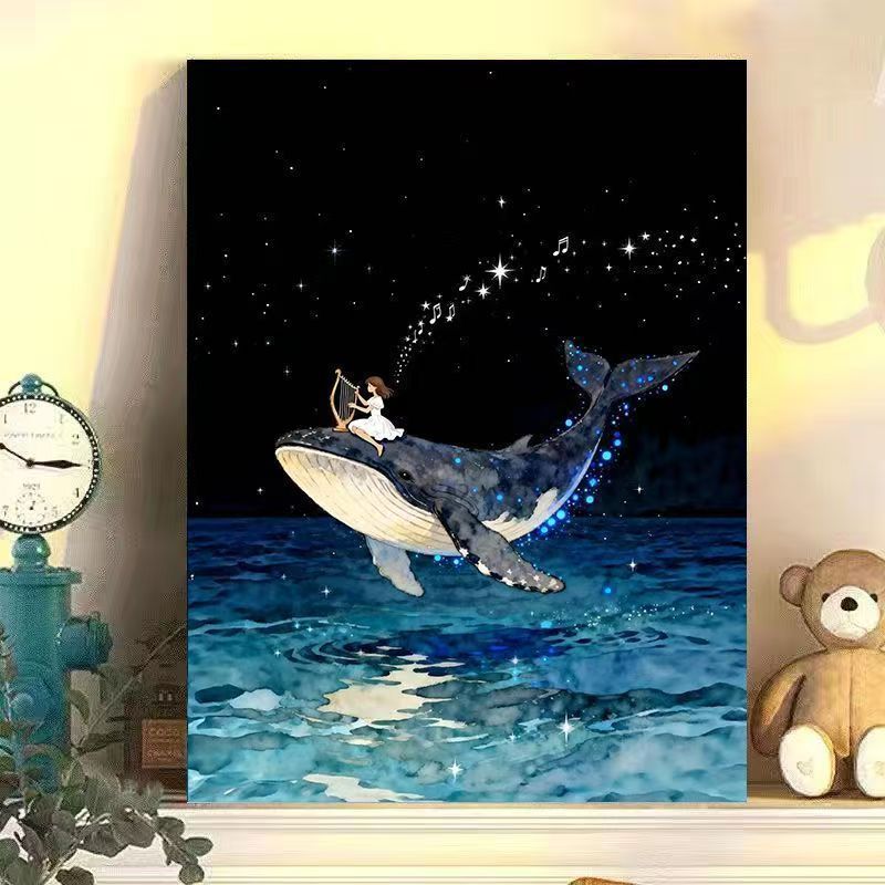 Dreamy Whale and Girl Canvas Artwork Stornfield
