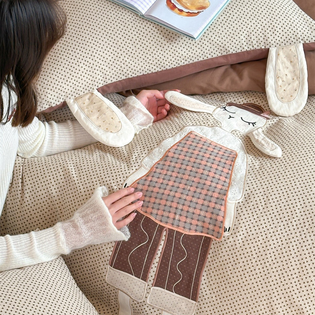 Reversible Cotton-Blend Duvet Cover Set with Appliqué Bunny Ears & Patchwork Doll Accent