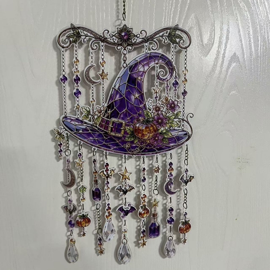 Colorful skull wall decoration in the Day of the Dead style with acrylic beads and crystal pendants