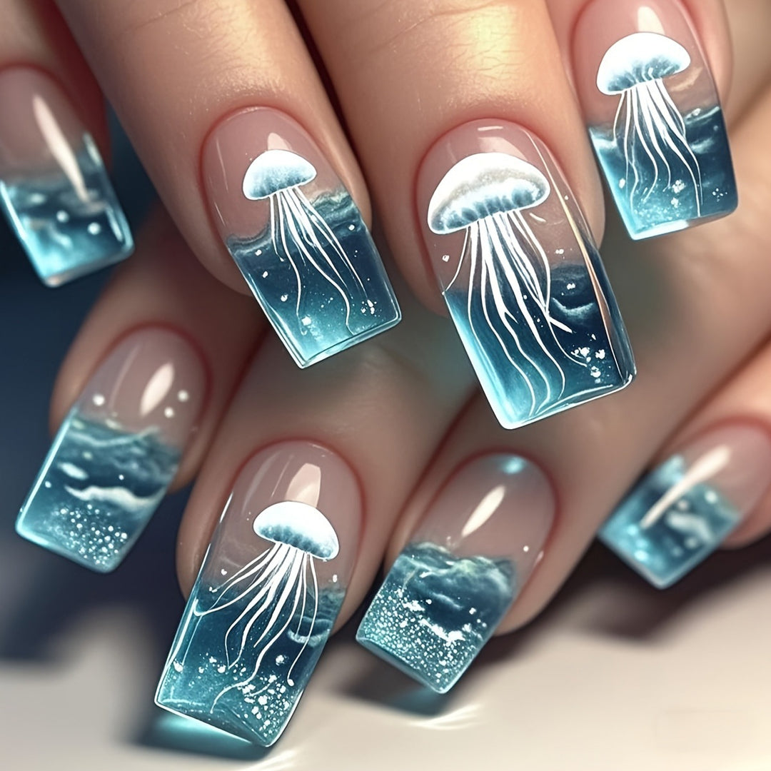Artificial nails with transparent jellyfish design Stornfield
