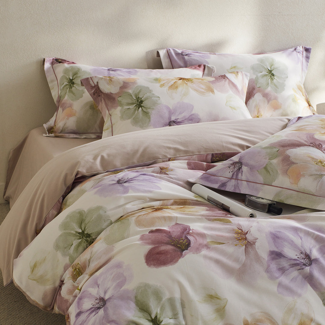 Reversible Botanical Cotton Sateen Duvet Cover Set with Pillow Shams
