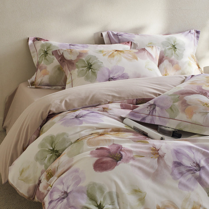 Reversible Botanical Cotton Sateen Duvet Cover Set with Pillow Shams