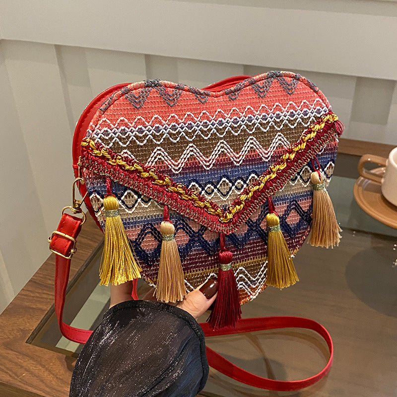 Bohemian Heart-Shaped Crossbody Bag