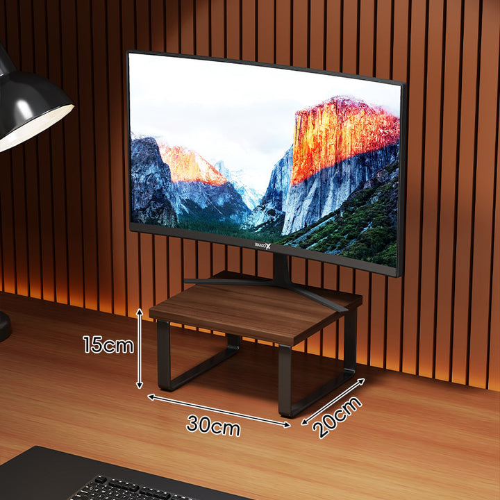 Compact Wooden Monitor Riser with Metal Frame and Under-Shelf Storage