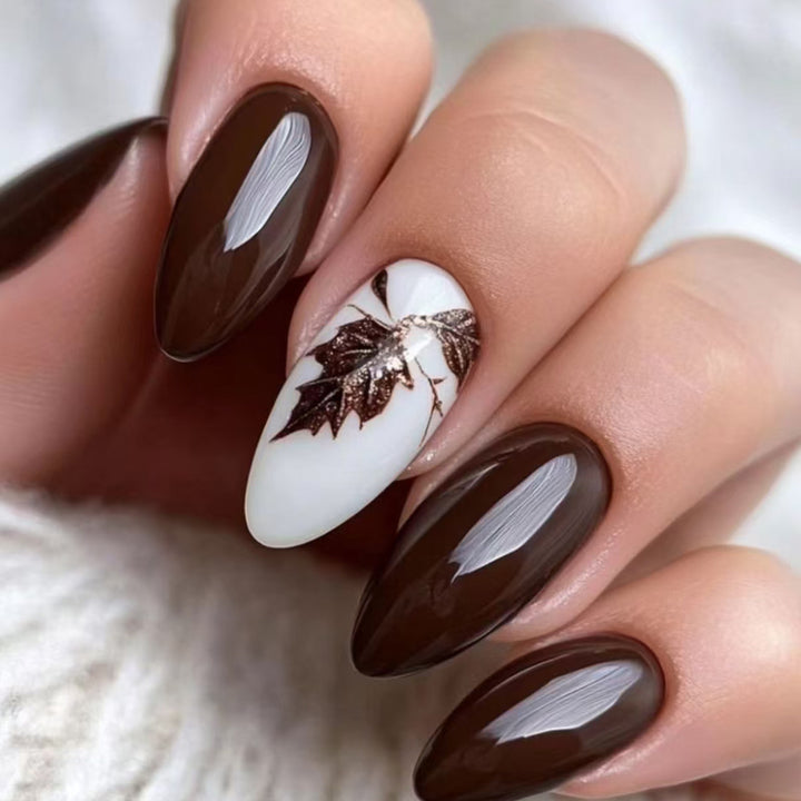 Artistic Leaf-Designed Press-On Nails Stornfield