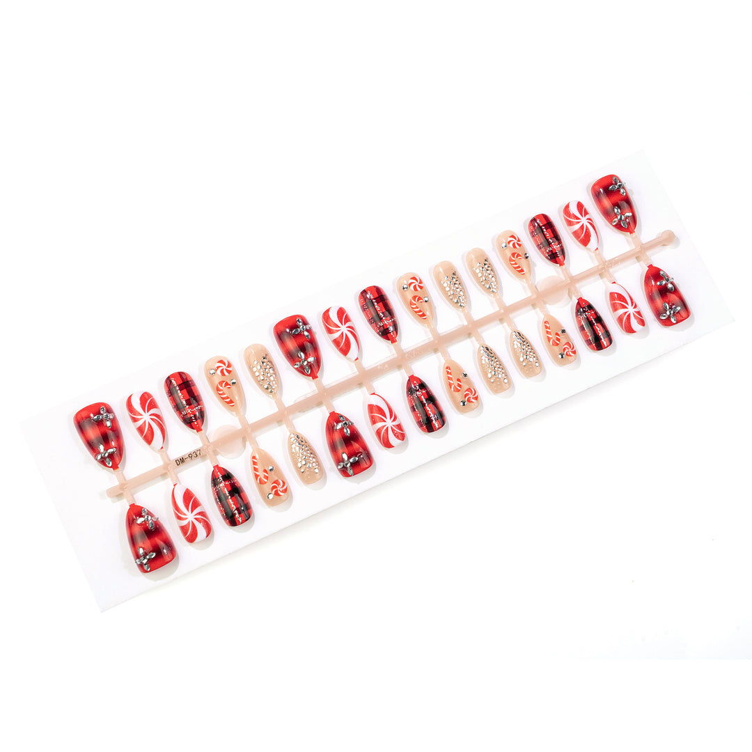Festive Press-On Nail Art Set with Holiday Patterns Stornfield
