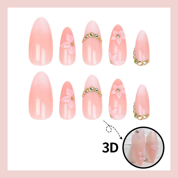 Artificial nail set with romantic flower and glitter accents Stornfield