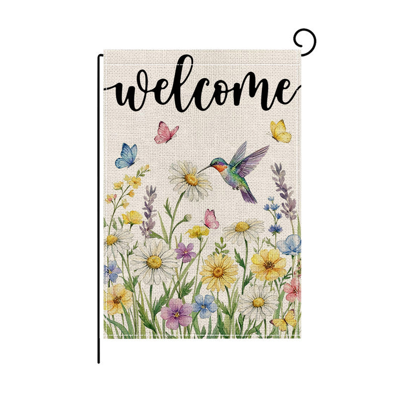 Botanical Welcome Garden Flag Linen-Texture Double-Sided Outdoor Decorative Banner