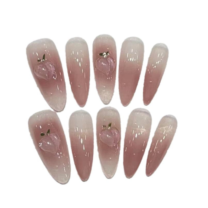 Elegant Press-On Almond Nail Set with Heart Detail Stornfield